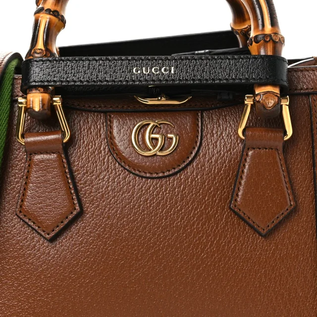 Gucci Textured Dollar Calfskin Web Mini Diana Tote Bag Cuir Black in Black Calfskin from FASHIONPHILE, photo 8 of 10