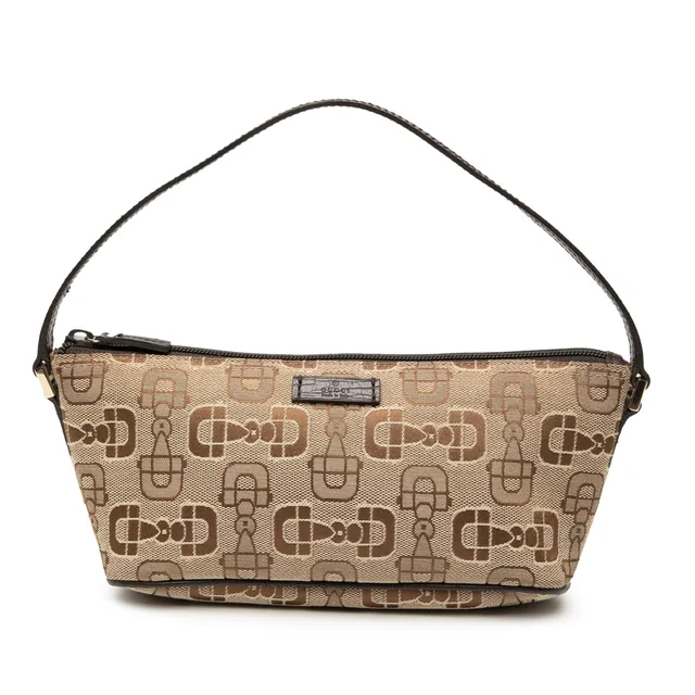 Beige Gucci Printed Canvas Horsebit Boat Shoulder Bag in Beige Canvas from Designer Revival, photo 1 of 1