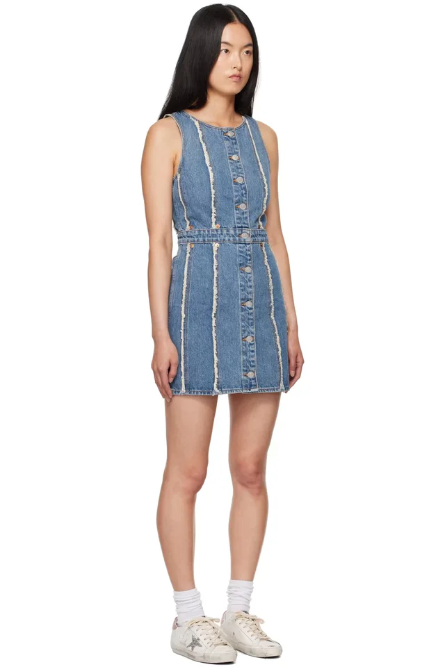 Re/Done Blue Fray Denim Minidress, photo 2 of 4 from SSENSE
