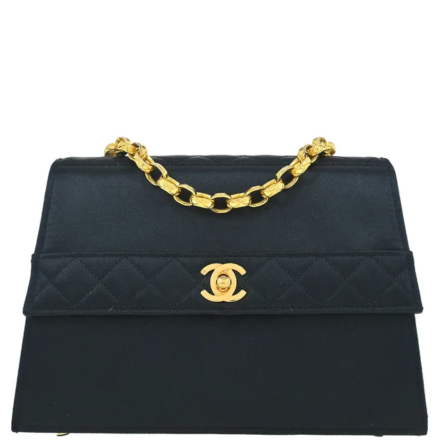 Chanel 1989-1991 Black Satin Shoulder Bag in Black Satin from AMORE Vintage Tokyo