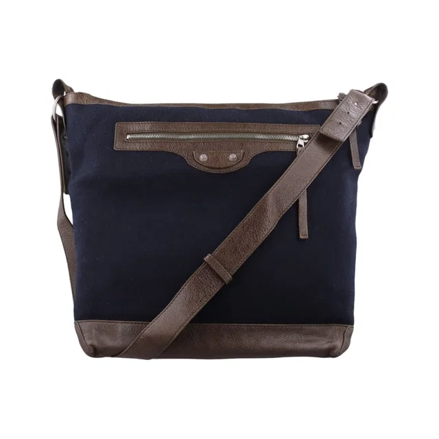 Balenciaga Day Line Navy Brown Canvas Leather.3082 Tote in Brown Canvas from The Reluxe