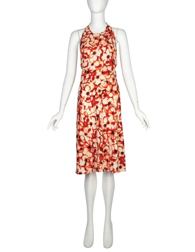 Celine Vintage Red Floral Print Halter Dress in Red from Amarcord Vintage Fashion