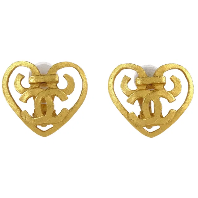Chanel Clip-On Earrings Gold Heart 95P in Gold from AMORE Vintage Tokyo