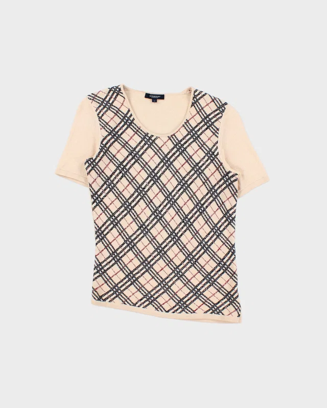 Vintage 2000s Burberry Nova Check Short Sleeve Jumper - S from Rokit Vintage