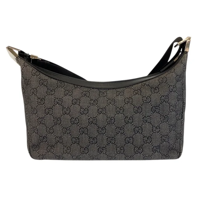 Gucci Black Silver GG Canvas Shoulder Bag Pochette in Black Canvas from The Reluxe, photo 2 of 2