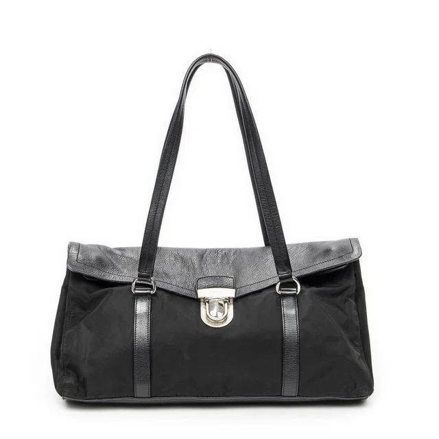 Prada Rectangle Flap Shoulder Bag Black Nylon Canvas in Black Canvas from The Reluxe