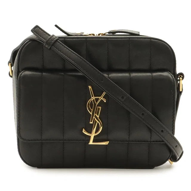 Saint Laurent Vicky Camera Bag Leather Black Gold in Black Leather from The Reluxe
