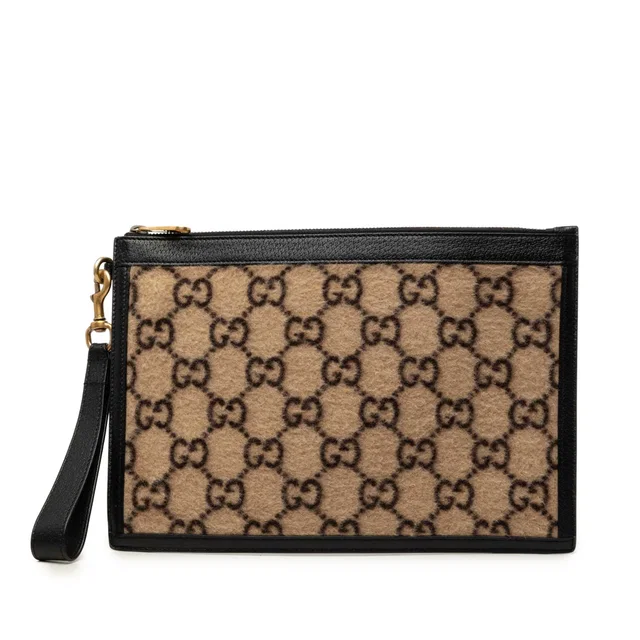 Beige Gucci GG Wool Clutch in Beige Wool from Designer Revival