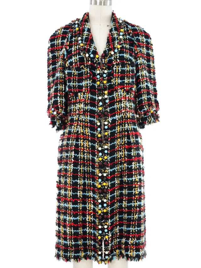 2007 Chanel Tweed Jewel Studded Coat in Tweed from Arcade Vintage