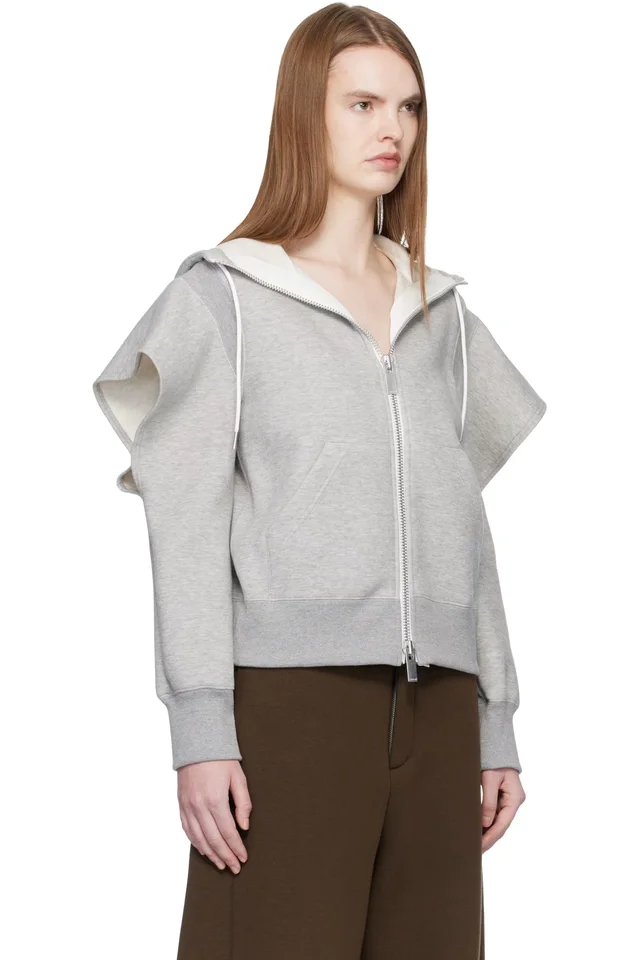 sacai Gray Sponge Sweat Hoodie, photo 2 of 4 from SSENSE