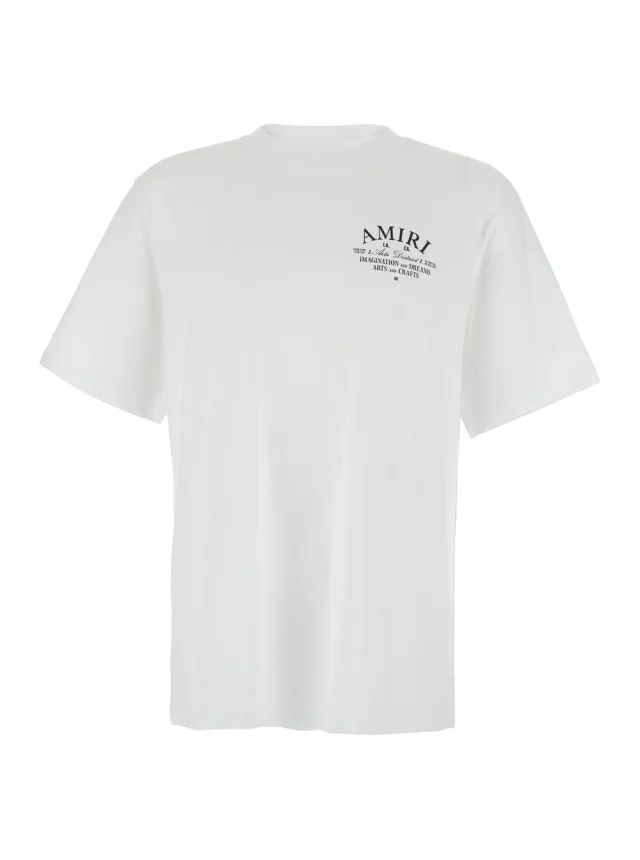 Amiri White Crew Neck T-Shirt with Logo Lettering on Front and Back in Cotton for Men in White from Gaudenzi Boutique, photo 1 of 1
