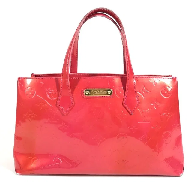 Louis Vuitton Handbag Wilshire Blue Bird Monogram Vernis Canvas Rose Pop Pink in Blue Canvas from The Reluxe