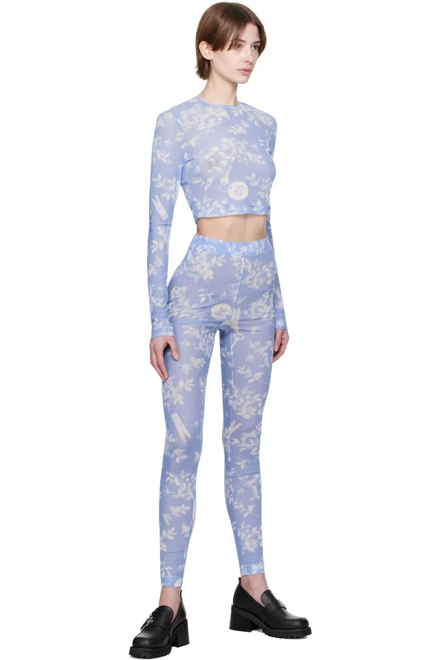 Moschino Jeans Blue Floral Print Mesh Leggings, photo 4 of 4 from SSENSE
