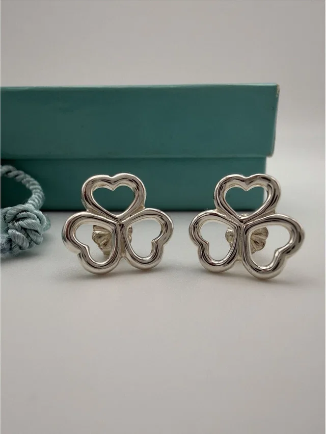 Tiffany & Co. Silver Triple Heart Clover Stud Earrings Box Pouch in silver|gray from Poshmark