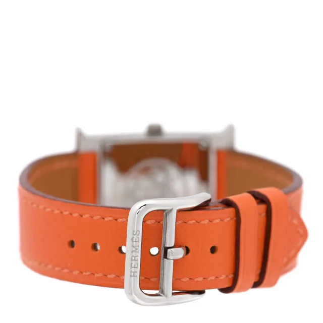 Hermès Stainless Steel Swift 21mm Heure H Hour Quartz Watch Orange in Orange Swift leather from FASHIONPHILE, photo 3 of 5