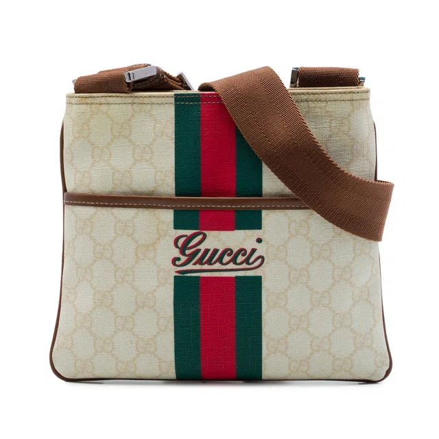 White Gucci GG Supreme Web Crossbody in White Coated canvas from Designer Revival