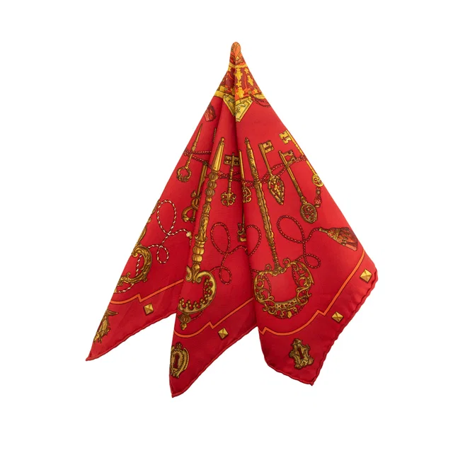 Red Hermès Les Cles Silk Handkerchief in Red Silk from Designer Revival
