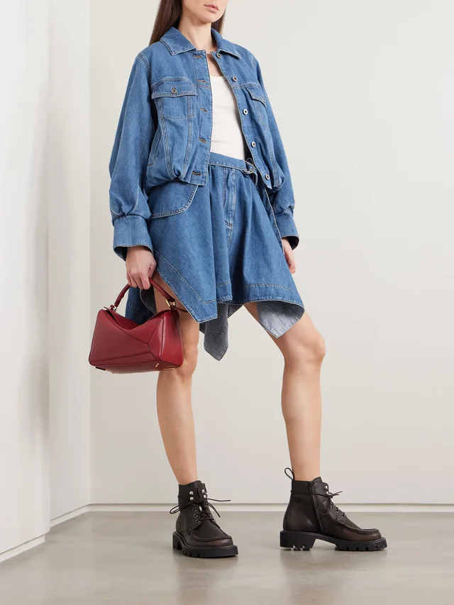LOEWE Belted asymmetric draped embroidered denim mini skirt in Blue, photo 2 of 2 from NET-A-PORTER (Canada)