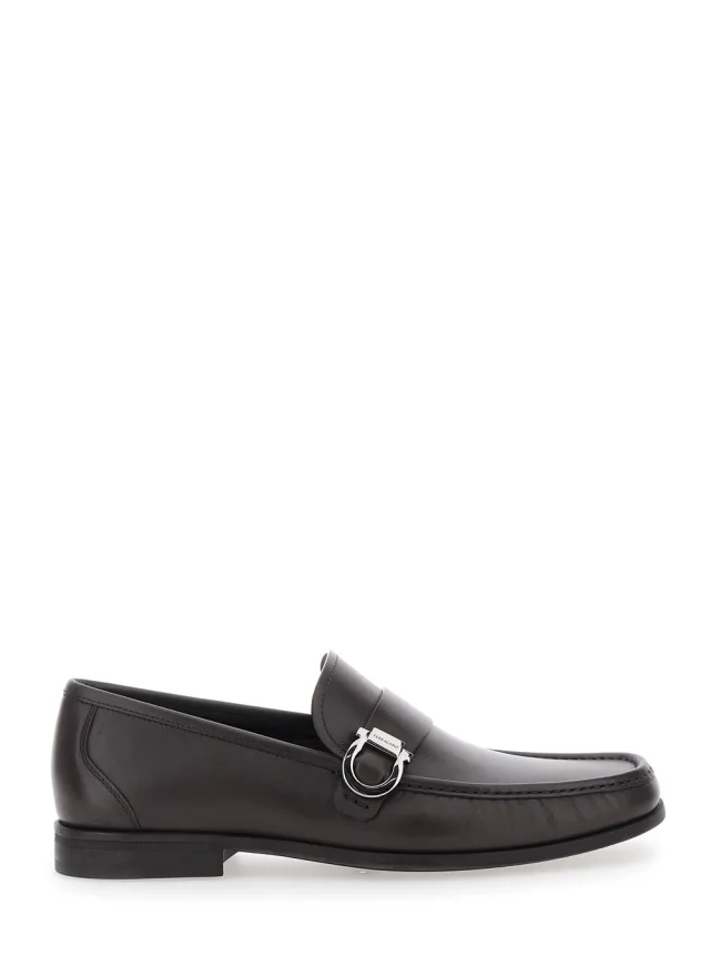 Brown Loafers with Gancini Detail on the Side in Leather Man in Brown, image 1 of 1 from Gaudenzi Boutique