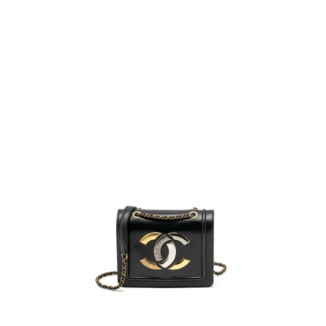 Chanel CC logo square flap bag lambskin black SHW in Black Lambskin from EMIER