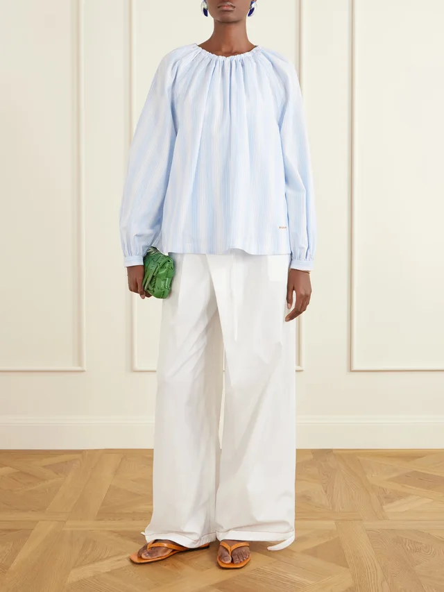 MARNI Pleated cotton-poplin mid-rise wide-leg pants in White, photo 2 of 2 from NET-A-PORTER (Canada)