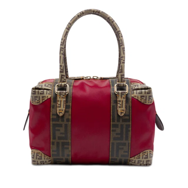 Red Fendi Zucca Trimmed Coated Canvas Mixed Media Boston Bag in Red Coated canvas from Designer Revival, photo 1 of 1