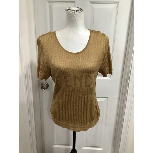 Fendi Short Sleeve Knit Top Beige #44 Us 10 in brown|neutral from Poshmark