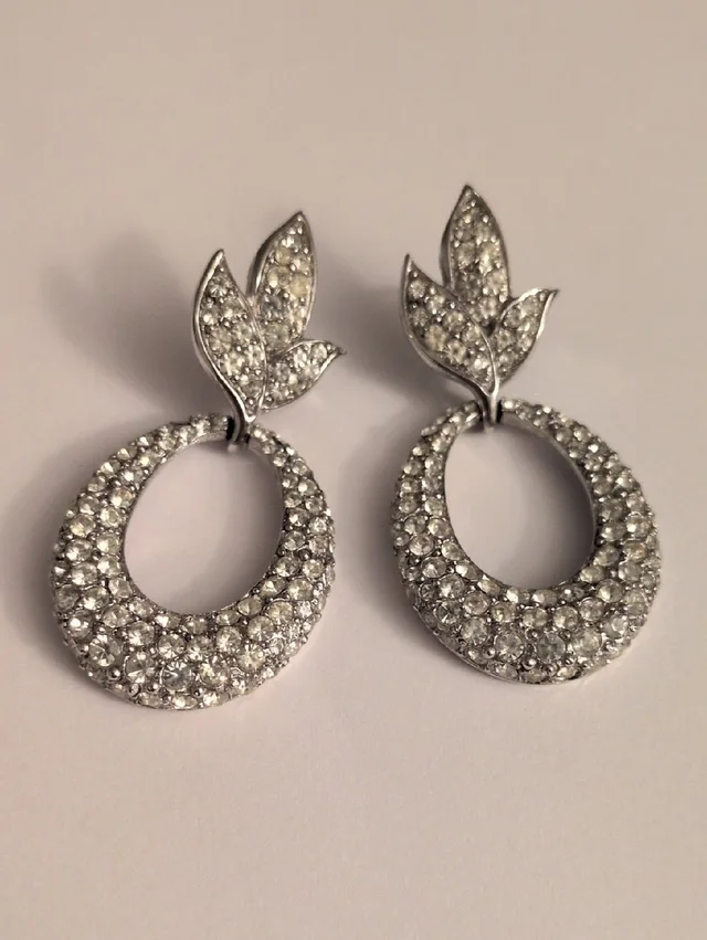 Givenchy Silver Crystal Pav Leaf Open-Hoop Earrings in silver|gray|white from Poshmark