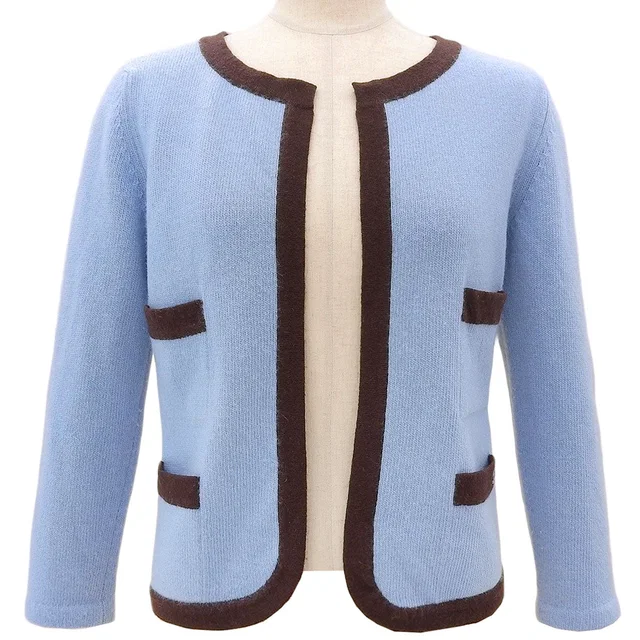 Chanel 2002 CC Mark Plate Cardigan #38 Blue in Blue Cashmere from VINTAGE QOO TOKYO