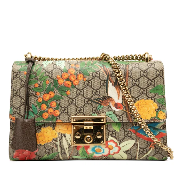 Beige Gucci Medium GG Supreme Tian Padlock Shoulder Bag in Beige Coated canvas from Designer Revival