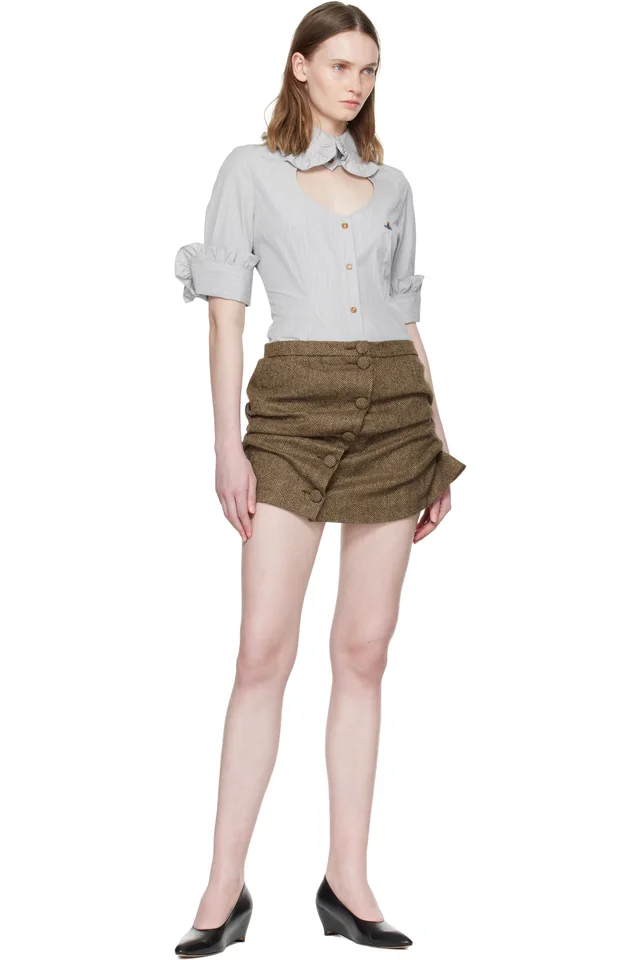 Vivienne Westwood Gray Pinstripe Shirting S/S Toulouse Frill Shirt, photo 5 of 5 from SSENSE