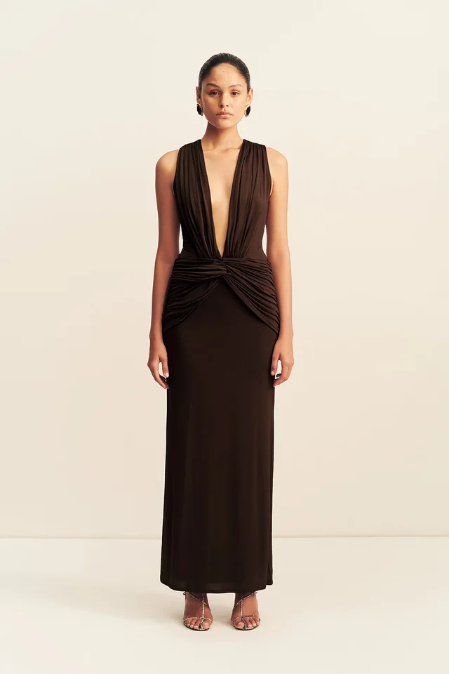 Shona Joy MIRO SLINKY JERSEY PLUNGED MAXI DRESS - RISTRETTO from Shona Joy, photo 1 of 1