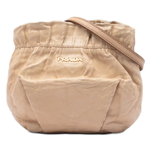 Beige Prada Nappa Leather Antique Bucket Bag in Beige Nappa leather from Designer Revival