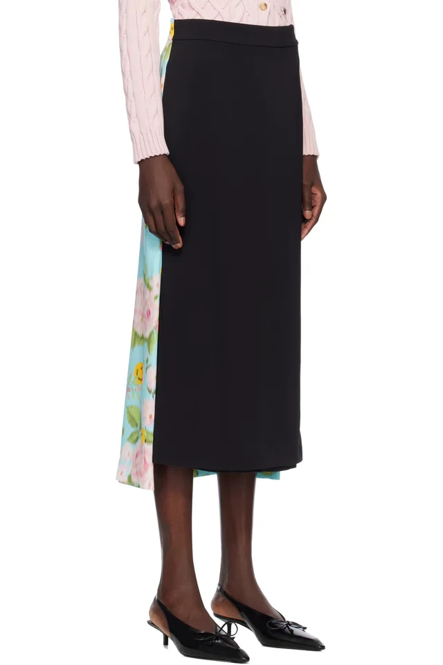Moschino Blue & Black Crêpe & Satin Midi Skirt, photo 2 of 4 from SSENSE