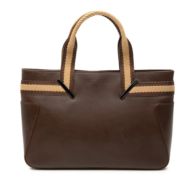 Brown Gucci Leather Web Handbag in Brown Leather from Designer Revival, photo 1 of 1
