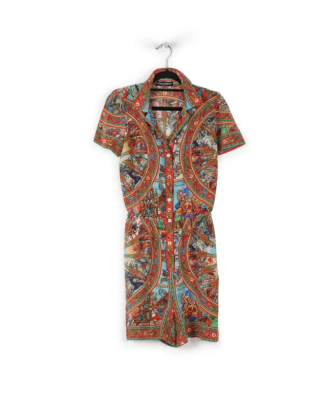 Dolce & Gabbana Multicolor Printed Silk Short Sleeve Romper in Multicolor Silk from Luxury Promise
