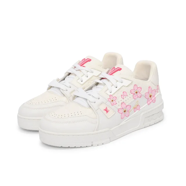 Louis Vuitton x TM Embossed Monogram Cherry Blossom Trainer Sneakers 38 in White from Blue Spinach