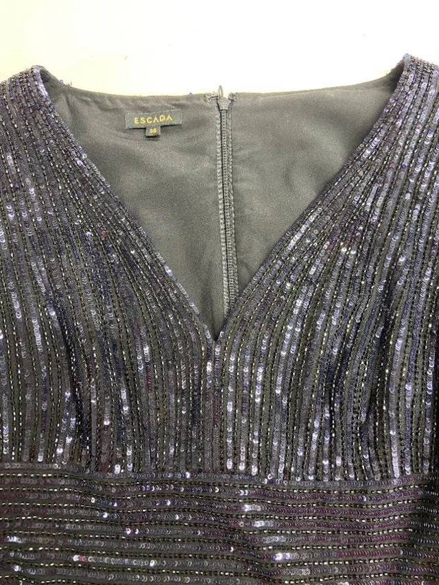 Escada Sequin Evening Dress Navy Black Size: S in Multi-coloured Silk from Oxfam Online Shop