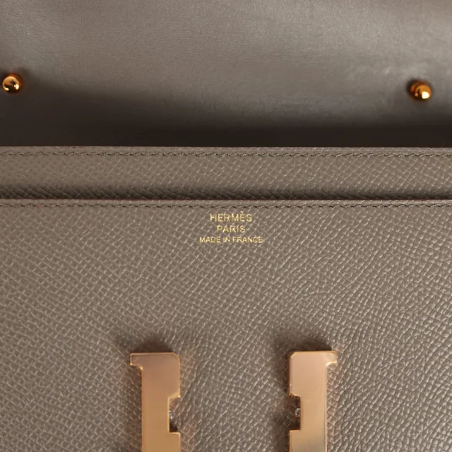 Hermès Constance Wallet To Go Etain Epsom Rose Gold Hardware in Grey Epsom from Madison Avenue Couture, photo 7 of 10