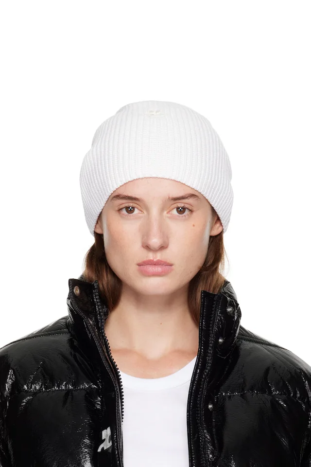 Courrèges White AC Light Wool Beanie, image 1 of 1 from SSENSE