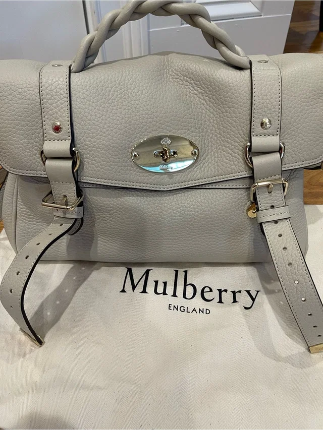 Mulberry Pebbled Leather Satchel In Eggshell With Braided Top Handle in gray Leather from Poshmark