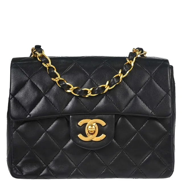 Chanel 1989-1991 Black Lambskin Mini Classic Square Flap Shoulder Bag 17 in Black Lambskin from AMORE Vintage Tokyo