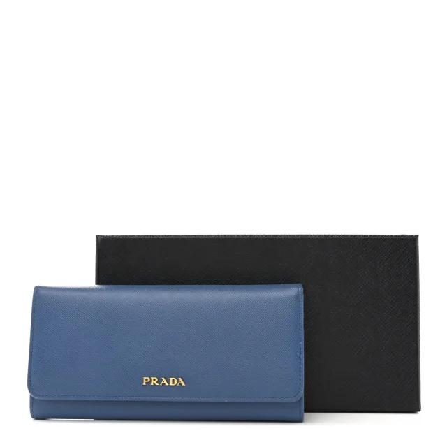 Prada Saffiano Bi-Color Metal Continental Flap Wallet Cobalto Black in Black Saffiano leather from FASHIONPHILE, photo 12 of 12