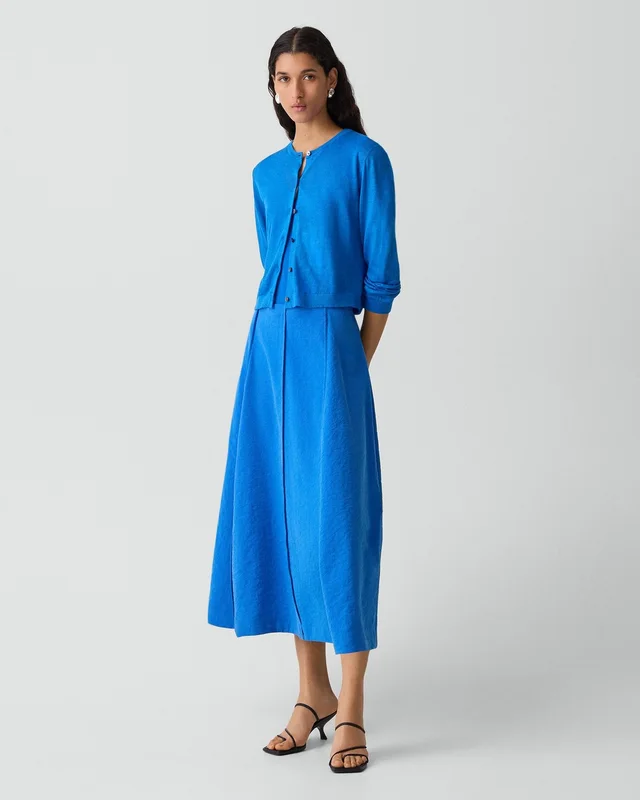 Theory Curved Flare Skirt in Relaxed Silk in JEWEL BLUE, photo 8 of 10 from Theory