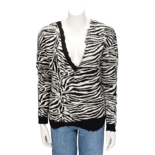Saint Laurent Mohair Blend Zebra Sweater XS in Black & White Nylon from Blue Spinach