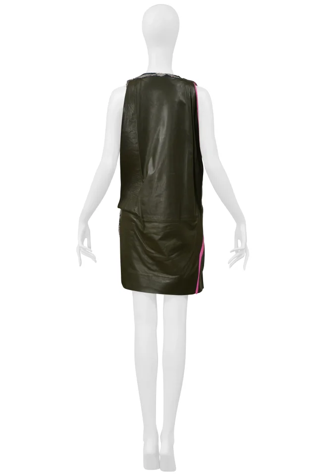 Balenciaga By Ghesquiere Army Green And Pink Leather Dress 2010 in Green Leather from Resurrection Vintage, photo 8 of 8