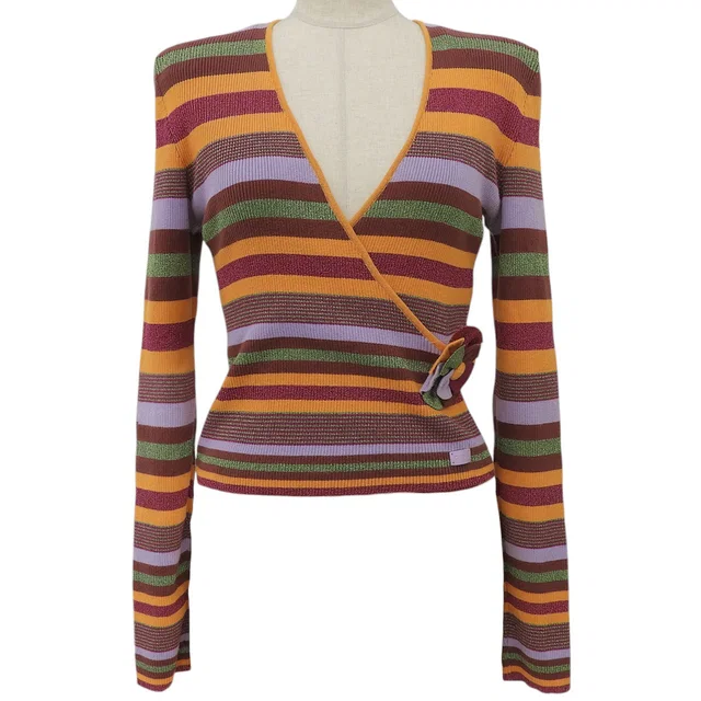 Chanel 2001 Stripe Pattern Corsage Design Knit #40 Multi from VINTAGE QOO TOKYO