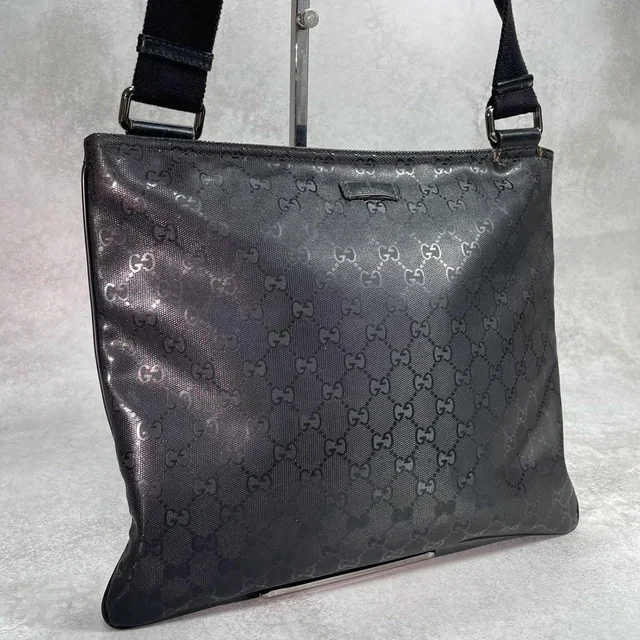 Gucci GG Shoulder Bag Imprime Black Leather Logo in Black Leather from The Reluxe
