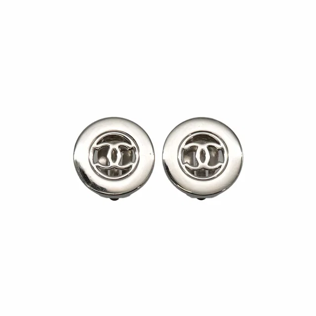 Chanel Vintage Earrings Round Cocomark Silver Accessory 97A in Silver from Luxury Promise