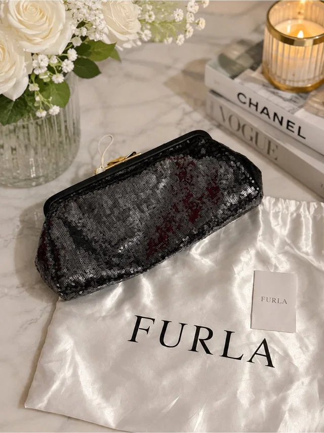 Furla Black Sequin Evening Clutch - New Without Tags (Nwot) in pink|gray Satin from Poshmark